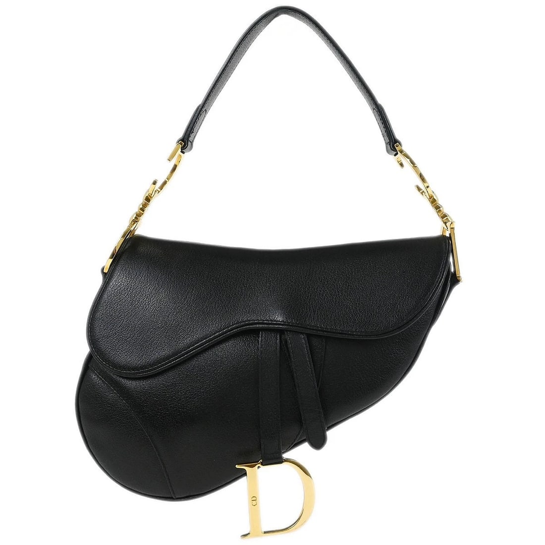 CHRISTIAN DIOR BLACK LEATHER SADDLE HANDBAG: Christian Dior Black Leather Saddle Handbag Brand: Dior Type: Saddle Bag Material/Exterior Material: Leather Color/Exterior Color: Black Size: W 9.4 x H 7.5 x D 3.1 " Handle Drop. 7.5 " Accessori