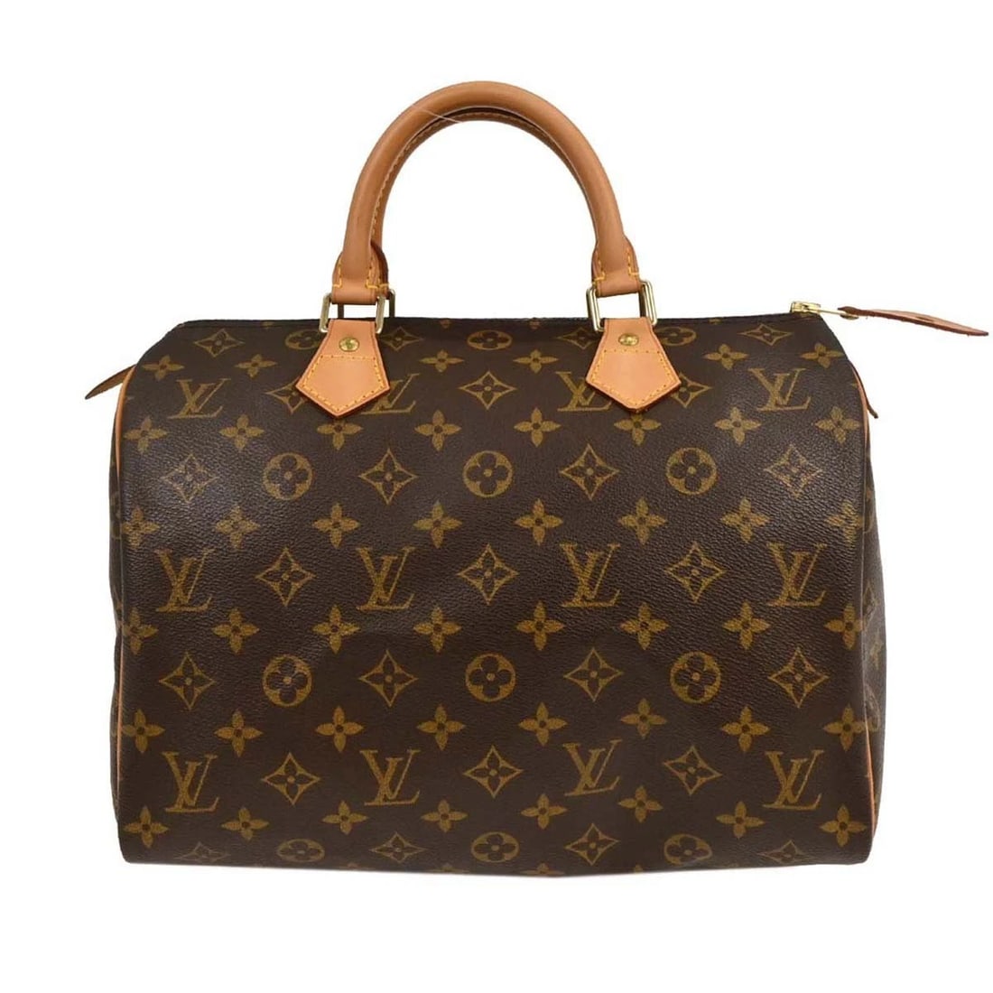 LOUIS VUITTON MONOGRAM SPEEDY HANDBAG: Louis Vuitton Monogram Speedy Handbag Brand: Louis Vuitton Type: Satchel/Top Handle Bag Material/Exterior Material: Monogram Canvas, Leather Color/Exterior Color: Brown Size: W 11.8 × H 8.3 × D