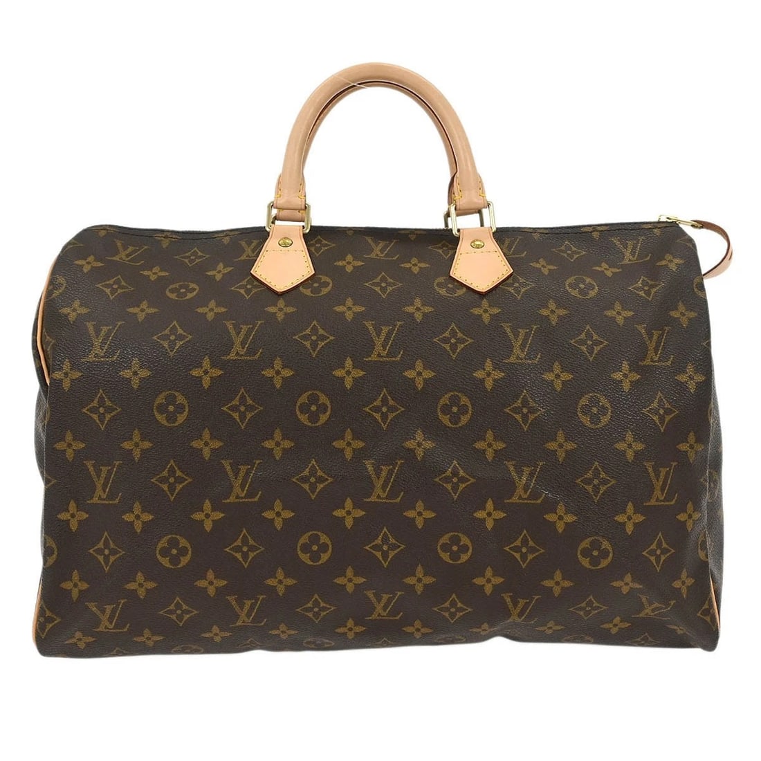 LOUIS VUITTON MONOGRAM SPEEDY DUFFLE HANDBAG: Louis Vuitton Monogram Speedy Duffle Handbag Brand: Louis Vuitton Type: Duffle Material/Exterior Material: Monogram Canvas, Leather Color/Exterior Color: Brown Size: W 15.7 x H 10.2 x D 7.9 " Hand