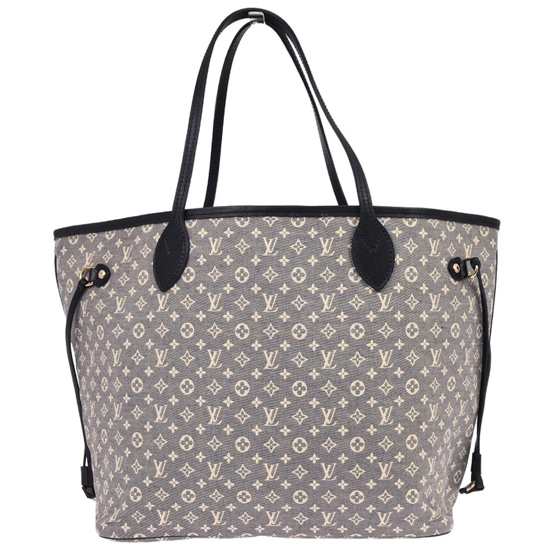 LOUIS VUITTON NAVY MONOGRAM IDYLLE NEVERFULL TOTE BAG: Louis Vuitton Navy Monogram Idylle Neverfull Tote Bag Brand: Louis Vuitton Type: Tote Material/Exterior Material: Monogram Idylle canvas, Leather Color/Exterior Color: Encre * Navy, Gray Size: W 1