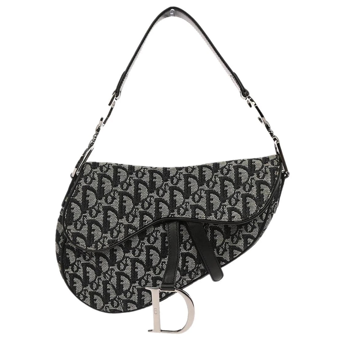 CHRISTIAN DIOR BLACK TROTTER SADDLE HANDBAG: Christian Dior Black Trotter Saddle Handbag Brand: Dior Type: Saddle Bag Material/Exterior Material: Canvas, Leather Color/Exterior Color: Black Size: W 9.4 x H 7.5 x D 3.1 " Handle Drop. 7.5 " A