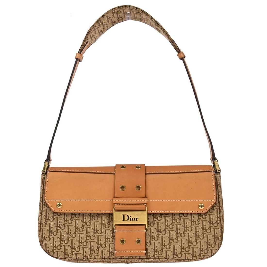 CHRISTIAN DIOR BROWN BEIGE STREET CHIC TROTTER HANDBAG: Christian Dior Brown Beige Street Chic Trotter Handbag Brand: Dior Type: Top Handle Bag Material/Exterior Material: Canvas, Leather Color/Exterior Color: Brown, Beige Size: W 9.1 x H 4.7 x D 1.6 "