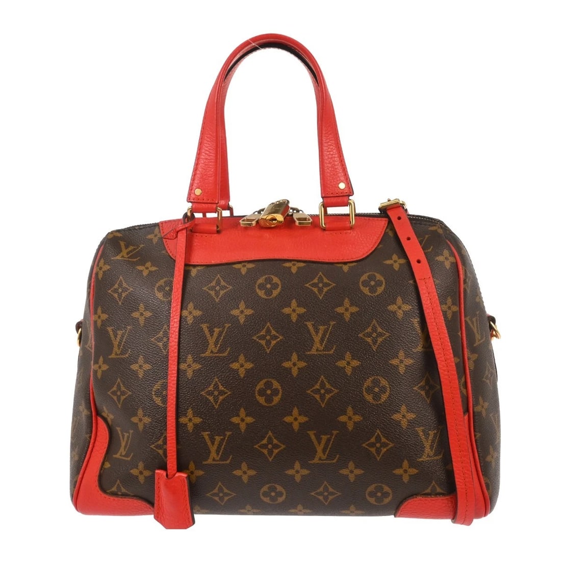 BUYIT/ LOUIS VUITTON RETIRO PM HANDBAG MONOGRAM: BUYIT/ Louis Vuitton Retiro PM Handbag Monogram Brand: Louis Vuitton Type: Top Handle Bag Material/Exterior Material: Monogram Canvas, Leather Color/Exterior Color: Brown, Red Size: W 12.6 x H 9.8
