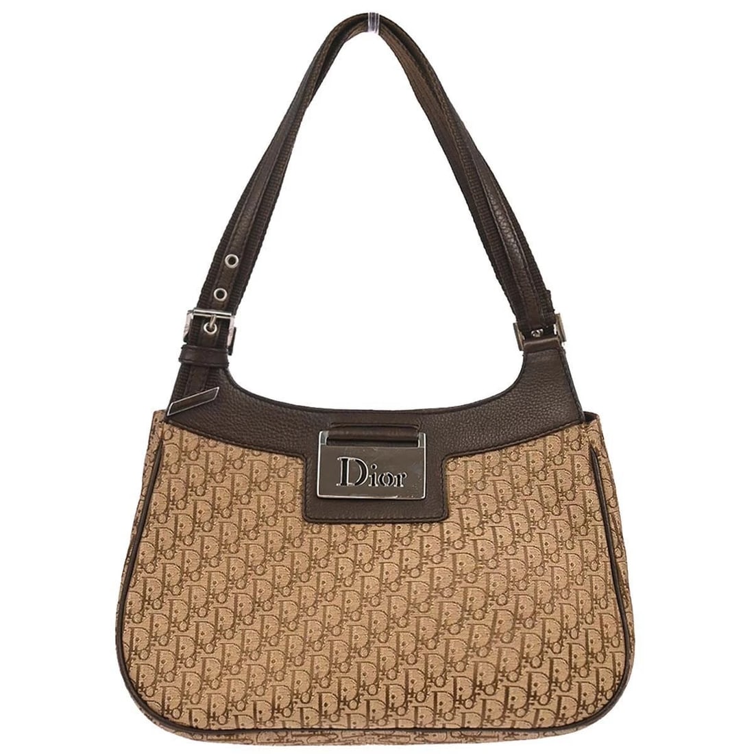 CHRISTIAN DIOR BROWN BEIGE STREET CHIC TROTTER HANDBAG: Christian Dior Brown Beige Street Chic Trotter Handbag Brand: Dior Type: Hobo Bag Material/Exterior Material: Canvas, Leather Color/Exterior Color: Brown, Beige Size: W 10.2 x H 7.1 x D 4.7 "