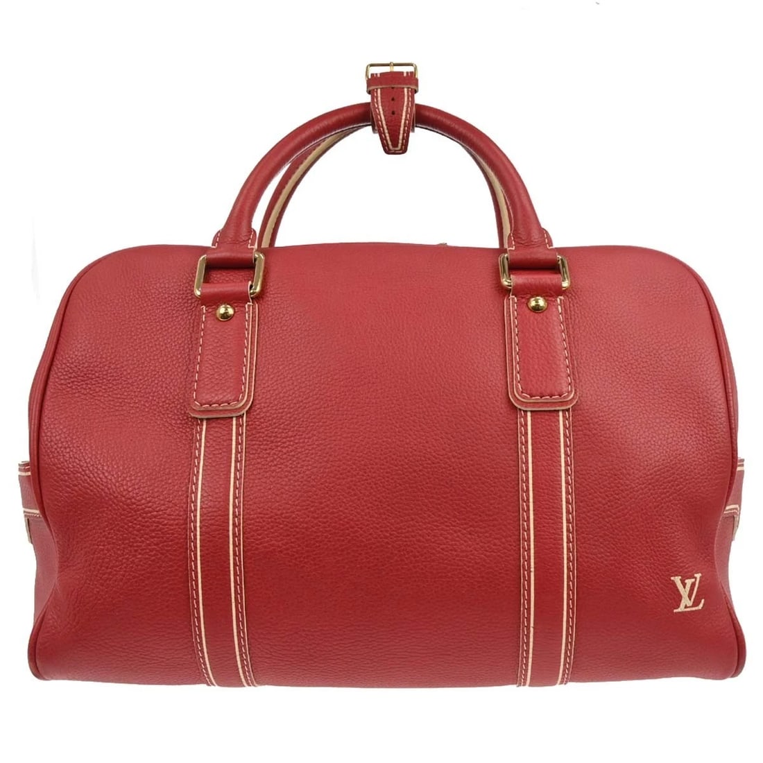 LOUIS VUITTON RED TOBAGO CARRYALL DUFFLE HANDBAG: Louis Vuitton Red Tobago Carryall Duffle Handbag Brand: Louis Vuitton Type: Duffle Material/Exterior Material: Tobago Leather Color/Exterior Color: Red Size: W 16.1 x H 10.6 x D 8.7 " Handle Drop.