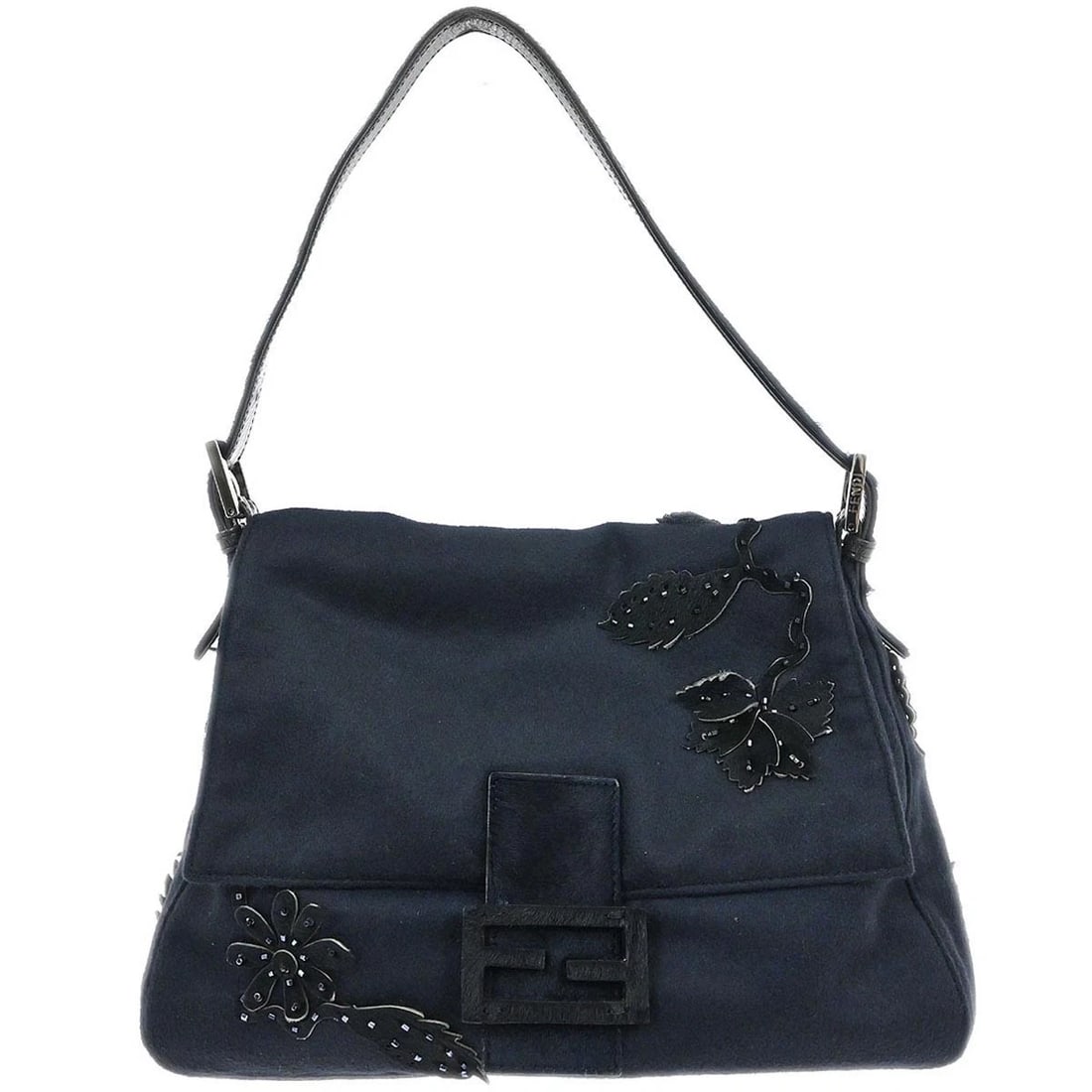 FENDI BLACK WOOL PONY HAIR MAMMA BAGUETTE HANDBAG: Fendi Black Wool Pony Hair Mamma Baguette Handbag Brand: Fendi Type: Hand Bag Material/Exterior Material: Wool, Pony Hair, Beads Color/Exterior Color: Black Size: W 11.0 x H 7.9 x D 4.7 " Strap Dr