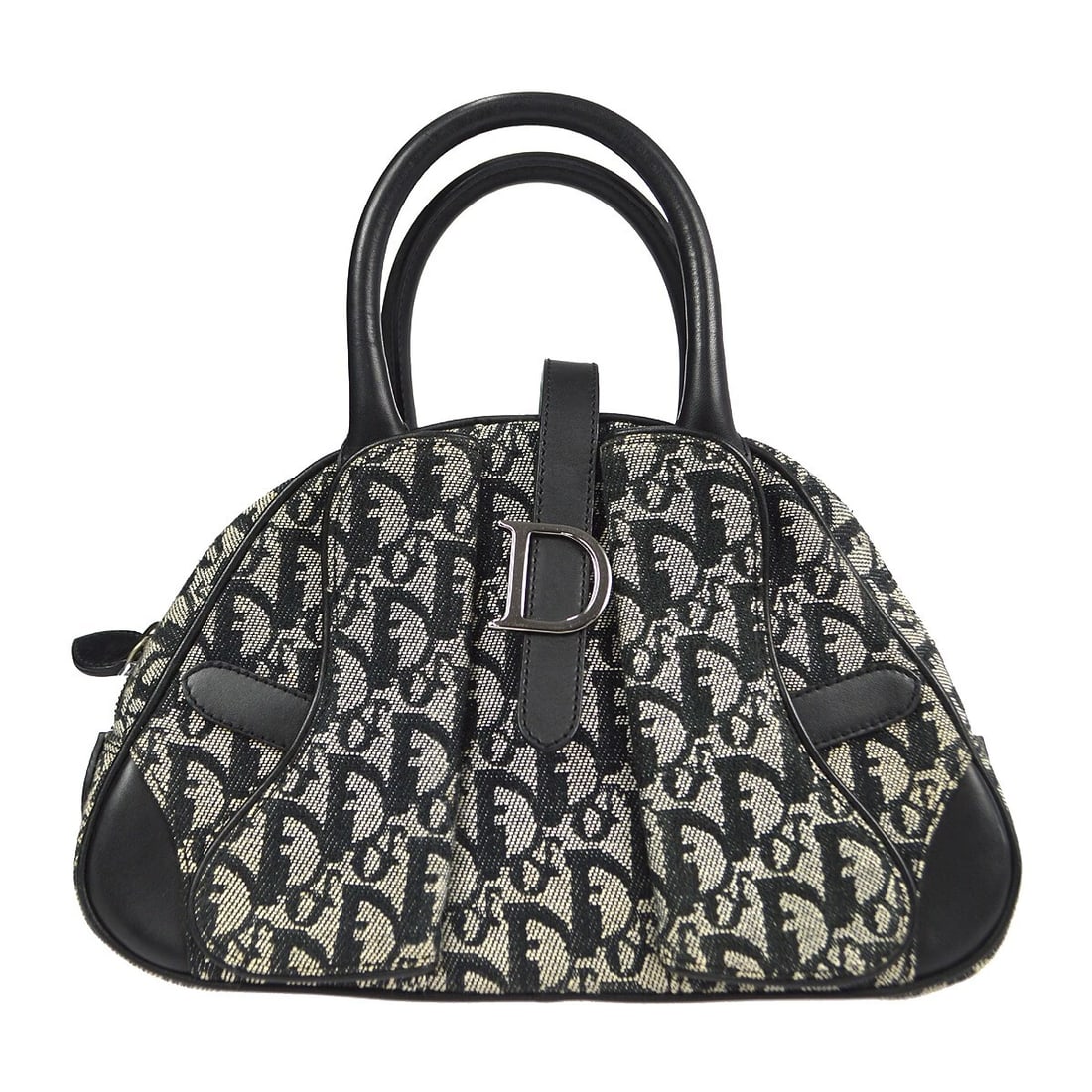 CHRISTIAN DIOR BLACK TROTTER HANDBAG: Christian Dior Black Trotter Handbag Brand: Dior Type: Saddle Bag Material/Exterior Material: Canvas, Leather Color/Exterior Color: Black, Gray Size: W 10.6 x H 6.7 x D 3.1 " Handle Drop. 3.9