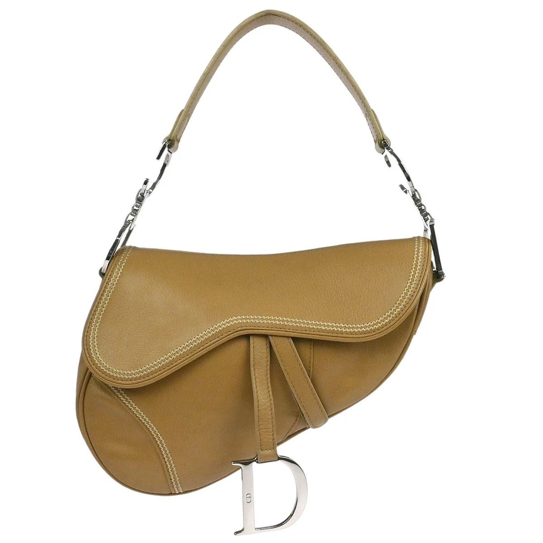 CHRISTIAN DIOR BEIGE LEATHER SADDLE HANDBAG: Christian Dior Beige Leather Saddle Handbag Brand: Dior Type: Saddle Bag Material/Exterior Material: Leather Color/Exterior Color: Beige Size: W 9.4 x H 7.5 x D 3.1 " Handle Drop. 7.5 " 