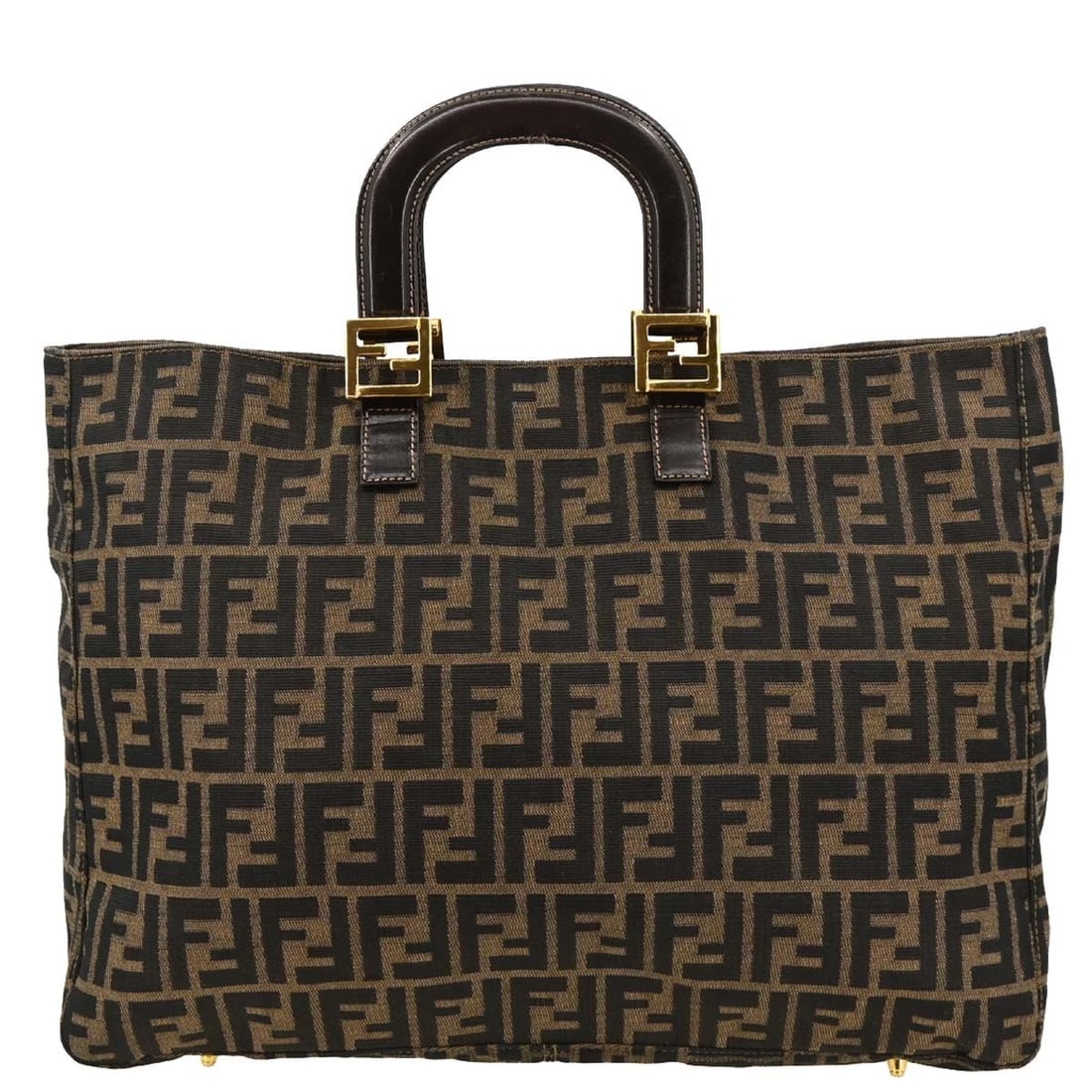 FENDI BROWN ZUCCA TOTE HANDBAG: Fendi Brown Zucca Tote Handbag Brand: Fendi Type: Tote Material/Exterior Material: Canvas, Leather Color/Exterior Color: Brown, Black Size: W 16.9 x H 12.2 x D 5.9 " Handle Drop. 3.1 " Accessorie