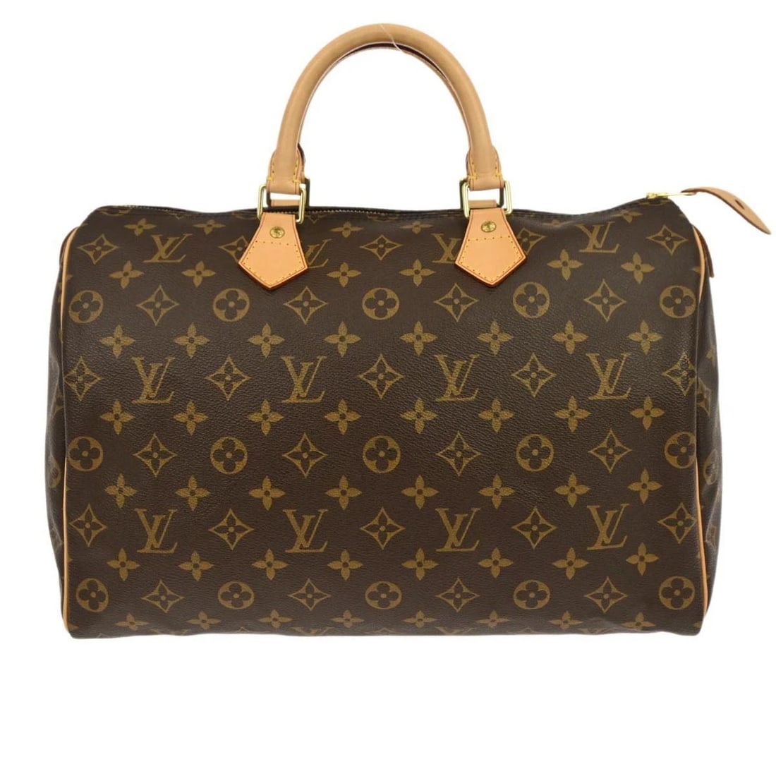 LOUIS VUITTON MONOGRAM SPEEDY HANDBAG: Louis Vuitton Monogram Speedy Handbag Brand: Louis Vuitton Type: Satchel/Top Handle Bag Material/Exterior Material: Monogram Canvas, Leather Color/Exterior Color: Brown Size: W 13.8 x H 9.1 x D 7.