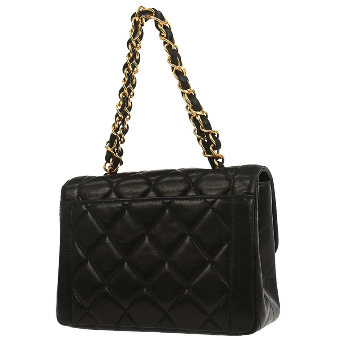 CHANEL BLACK LAMBSKIN MINI SQUARE FLAP HANDBAG - 2