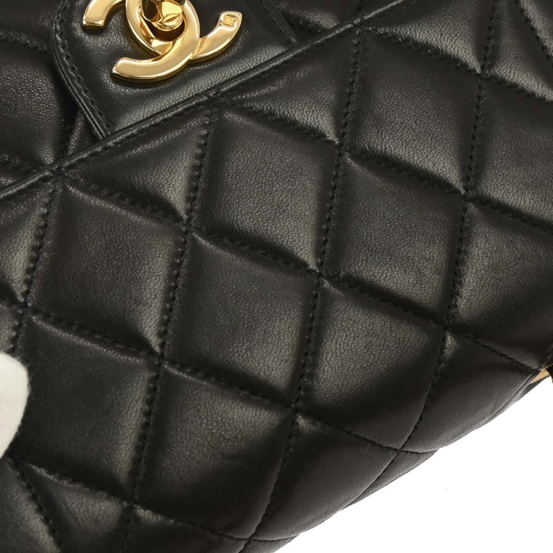 CHANEL BLACK LAMBSKIN MINI SQUARE FLAP HANDBAG - 3
