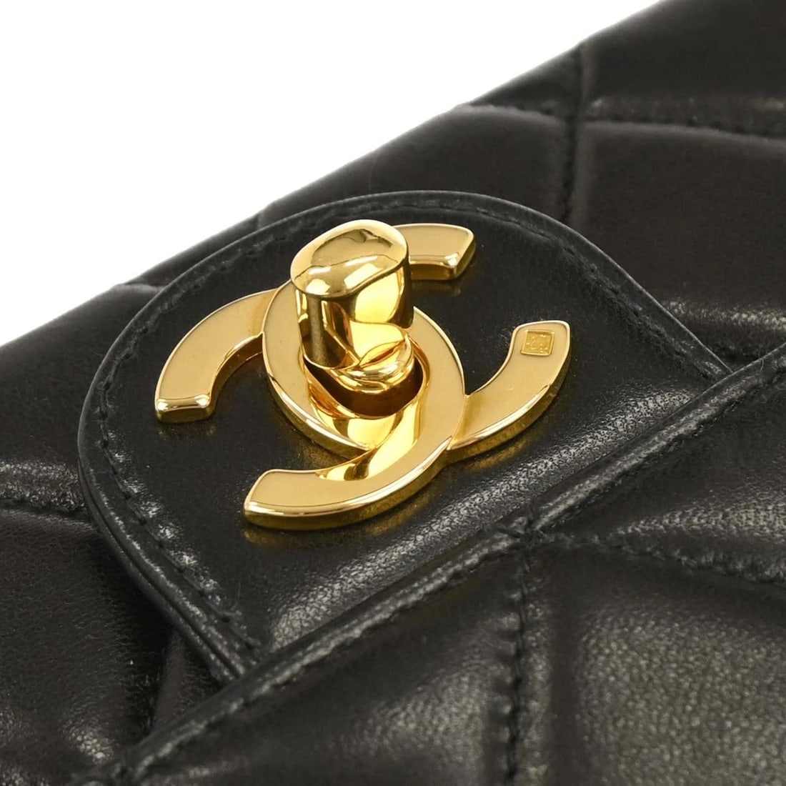 CHANEL BLACK LAMBSKIN MINI SQUARE FLAP HANDBAG - 4