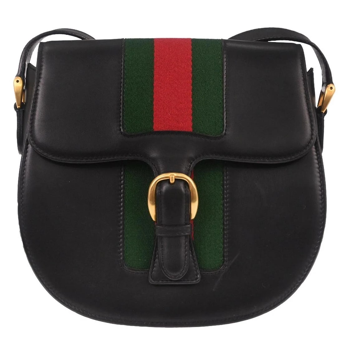 GUCCI BLACK LEATHER SHOULDER BAG: Gucci Black Leather Shoulder Bag Brand: Gucci Type: Shoulder Bag Material/Exterior Material: Leather Color/Exterior Color: Black Size: W 10.2 x H 9.1 x D 3.5 " Strap Drop. 16.1 - 18.1 " 