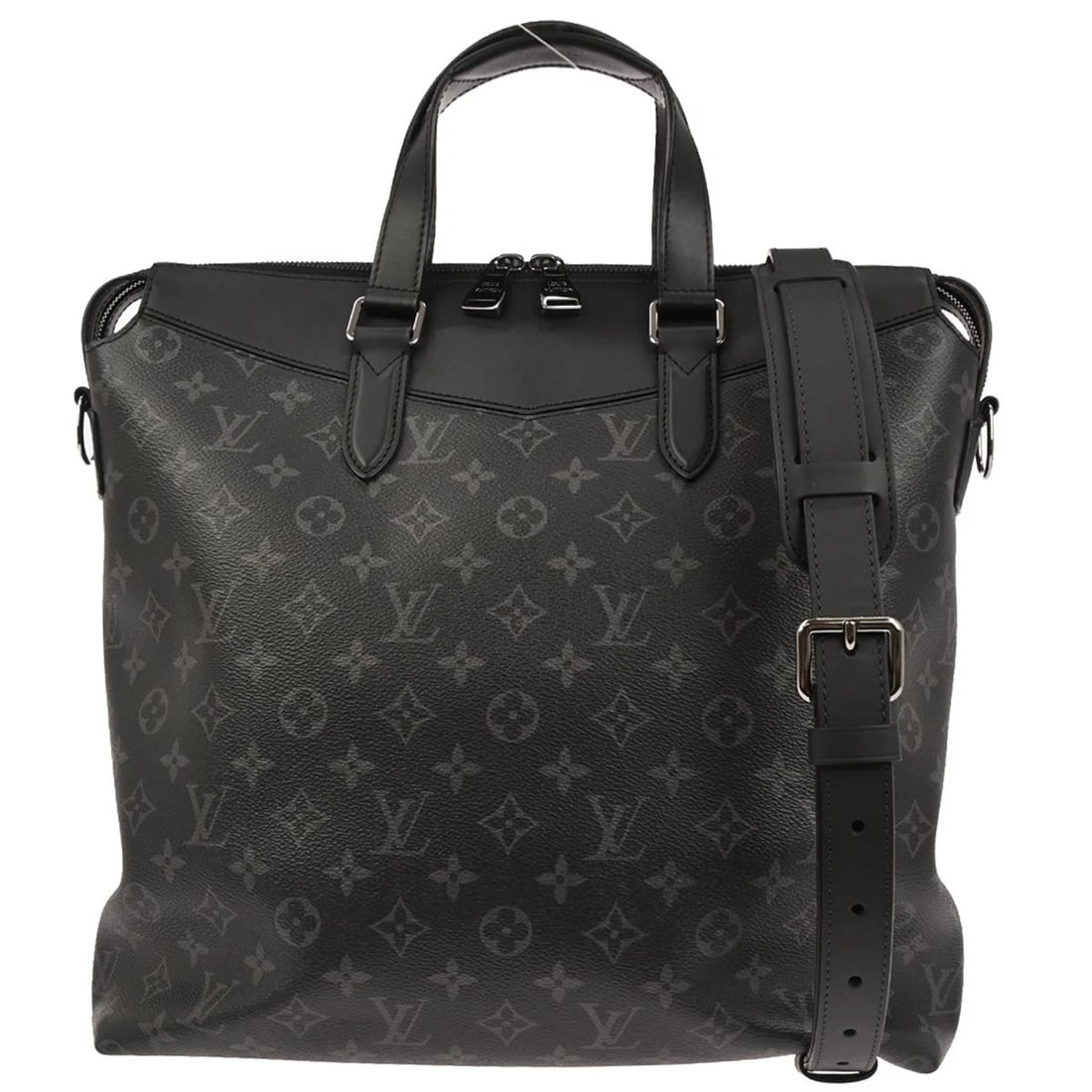 LOUIS VUITTON MONOGRAM ECLIPSE EXPLORER 2WAY TOTE HANDBAG: Louis Vuitton Monogram Eclipse Explorer 2way Tote Handbag Brand: Louis Vuitton Type: Tote Material/Exterior Material: Monogram Eclipse Canvas, Leather Color/Exterior Color: Black Size: W 13.4 x H