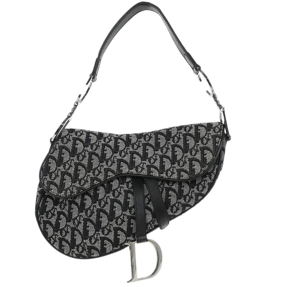 CHRISTIAN DIOR BLACK TROTTER SADDLE HANDBAG: Christian Dior Black Trotter Saddle Handbag Brand: Dior Type: Saddle Bag Material/Exterior Material: Canvas, Leather Color/Exterior Color: Black Size: W 9.4 x H 7.5 x D 3.1 " Handle Drop. 7.5