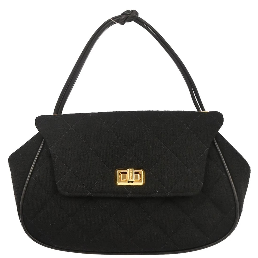 CHANEL BLACK COTTON MADEMOISELLE LOCK HANDBAG: Chanel Black Cotton Mademoiselle Lock Handbag Brand: CHANEL Type: Top Handle Bag Material/Exterior Material: Cotton Color/Exterior Color: Black Size: W 8.7 x H 5.5 x D 2.8 " Handle Drop. 3.9 " Ac