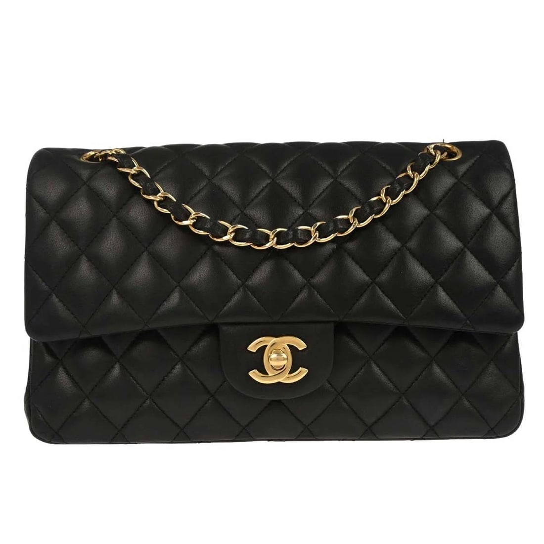 CHANEL BLACK LAMBSKIN MEDIUM CLASSIC DOUBLE FLAP SHOULDER BAG (1 of 9)