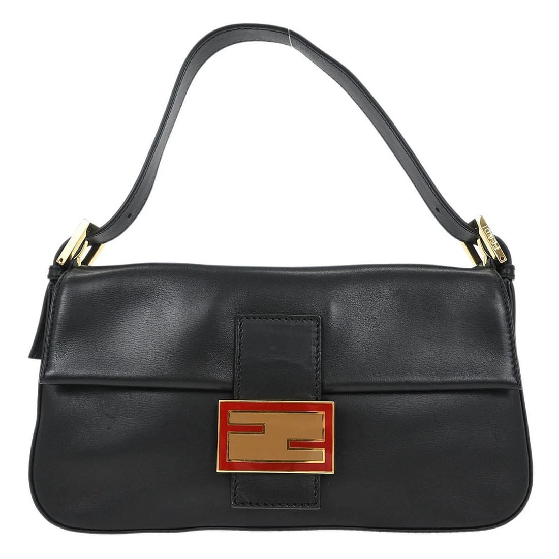 FENDI BLACK LEATHER BAGUETTE HANDBAG (1 of 9)