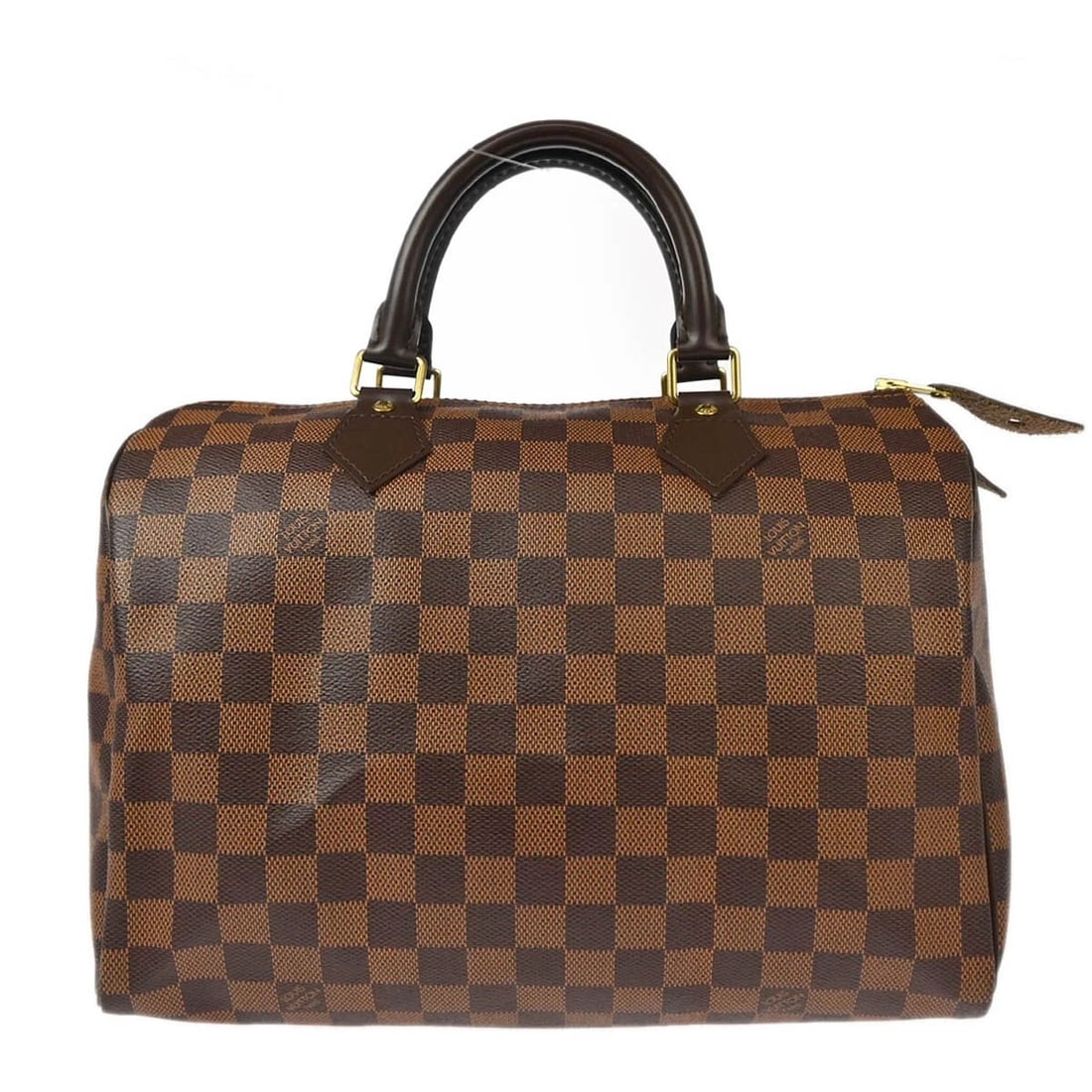 LOUIS VUITTON DAMIER SPEEDY HANDBAG: Louis Vuitton Damier Speedy Handbag Brand: Louis Vuitton Type: Duffle Material/Exterior Material: Damier canvas, Leather Color/Exterior Color: Ebene * Brown Size: W 11.8 x H 8.3 x D 7.1 " Handle D