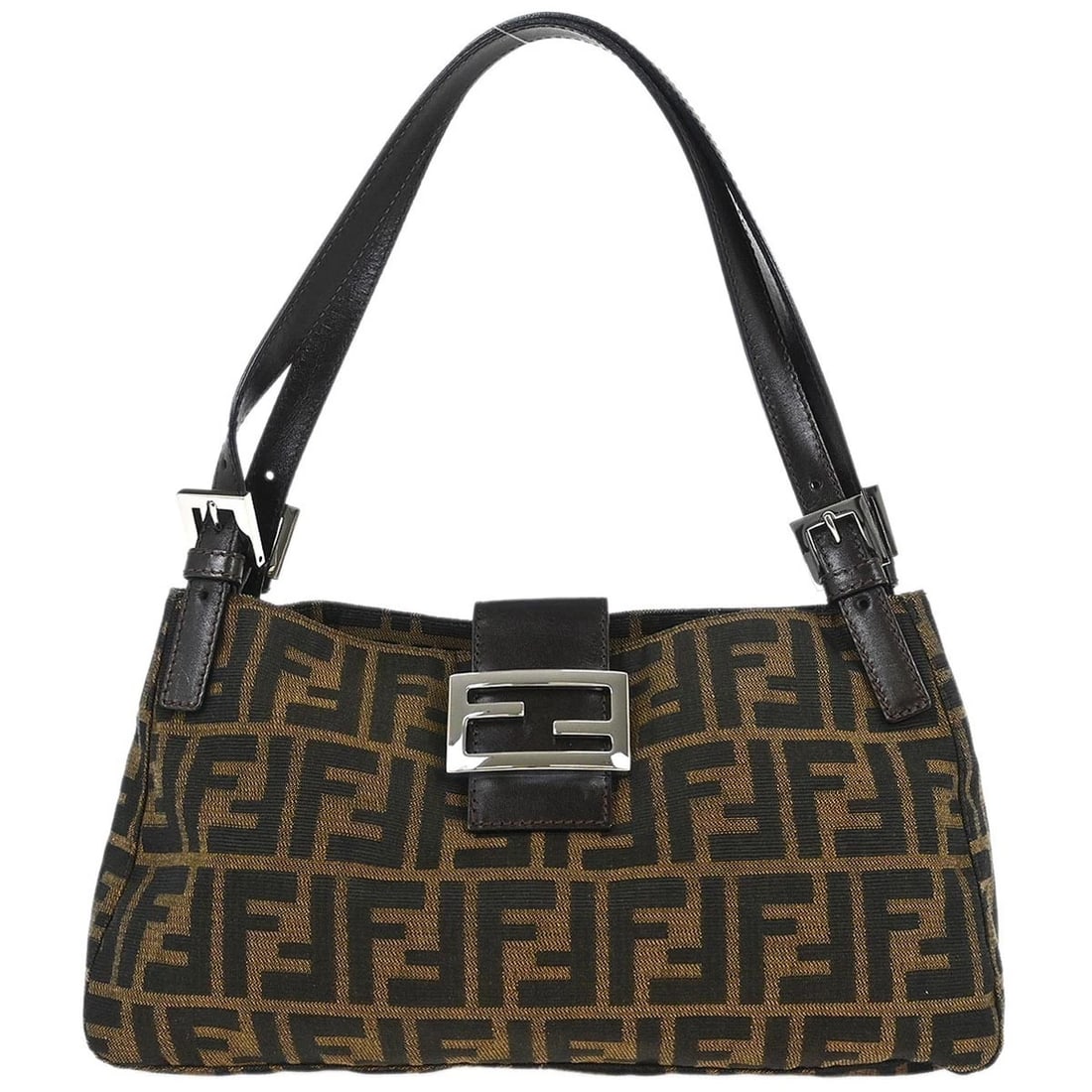 FENDI BROWN CANVAS ZUCCA TOTE HANDBAG: Fendi Brown Canvas Zucca Tote Handbag Brand: Fendi Type: Hand Bag Material/Exterior Material: Canvas, Leather Color/Exterior Color: Brown, Black Size: W 11.4 x H 5.9 x D 2.4 " Handle Drop. 6.3 - 7