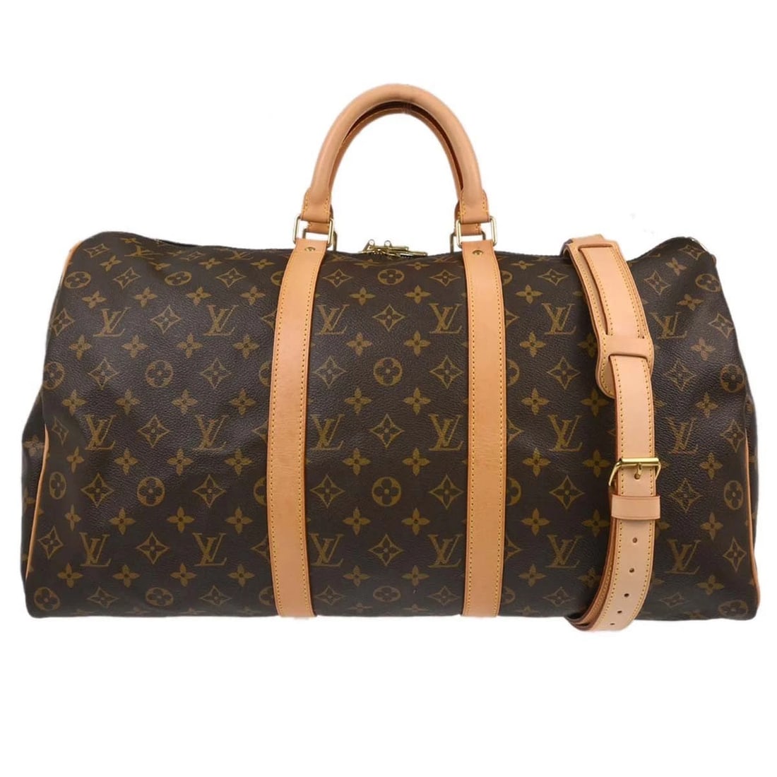 LOUIS VUITTON MONOGRAM KEEPALL BANDOULIERE DUFFLE BAG: Louis Vuitton Monogram Keepall Bandouliere Duffle Bag Brand: Louis Vuitton Type: Handbag Material/Exterior Material: Monogram Canvas, Leather Color/Exterior Color: Brown Size: W 19.7 x H 10.6
