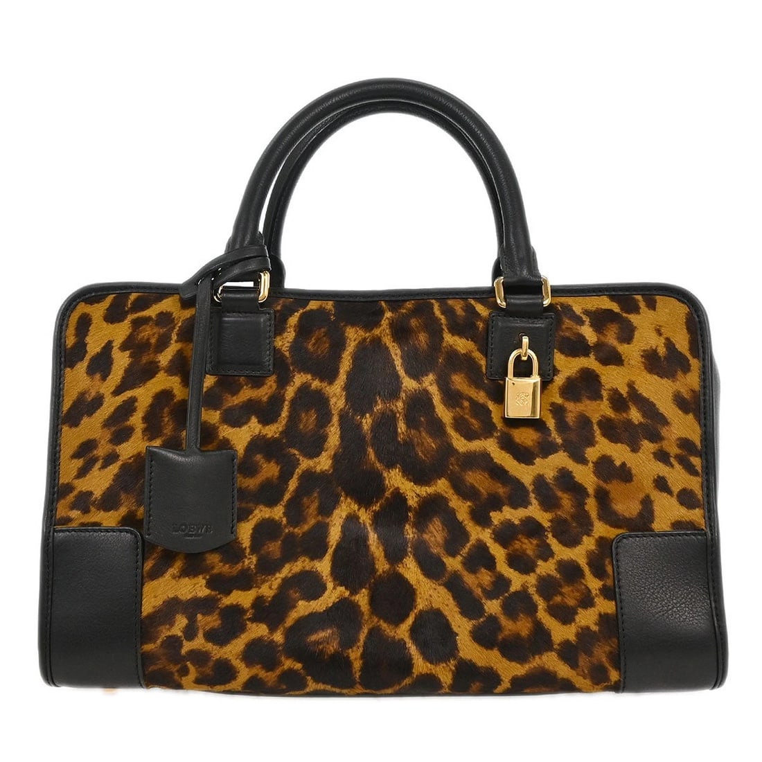 LOEWE BROWN PONY HAIR LEOPARD AMAZONA 36 HANDBAG: Loewe Brown Pony Hair Leopard Amazona 36 Handbag Brand: Loewe Type: Top Handle Bag Material/Exterior Material: Pony Hair, Leather Color/Exterior Color: Brown, Black Size: W 14.6 x H 8.3 x D
