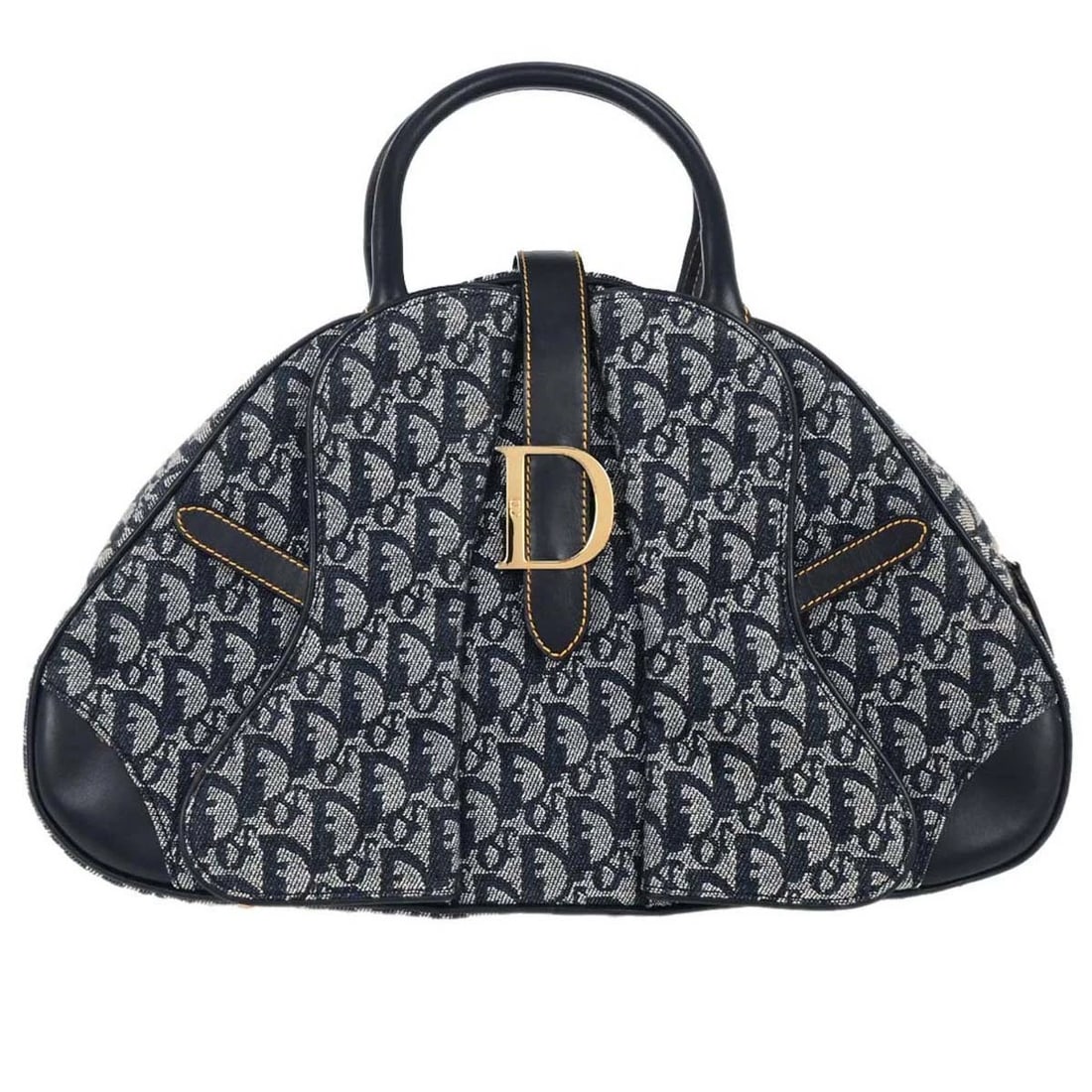 CHRISTIAN DIOR NAVY DOUBLE SADDLE TROTTER HANDBAG: Christian Dior Navy Double Saddle Trotter Handbag Brand: Dior Type: Saddle Bag Material/Exterior Material: Canvas, Leather Color/Exterior Color: Navy Size: W 15.7 x H 9.8 x D 5.1 " Handle