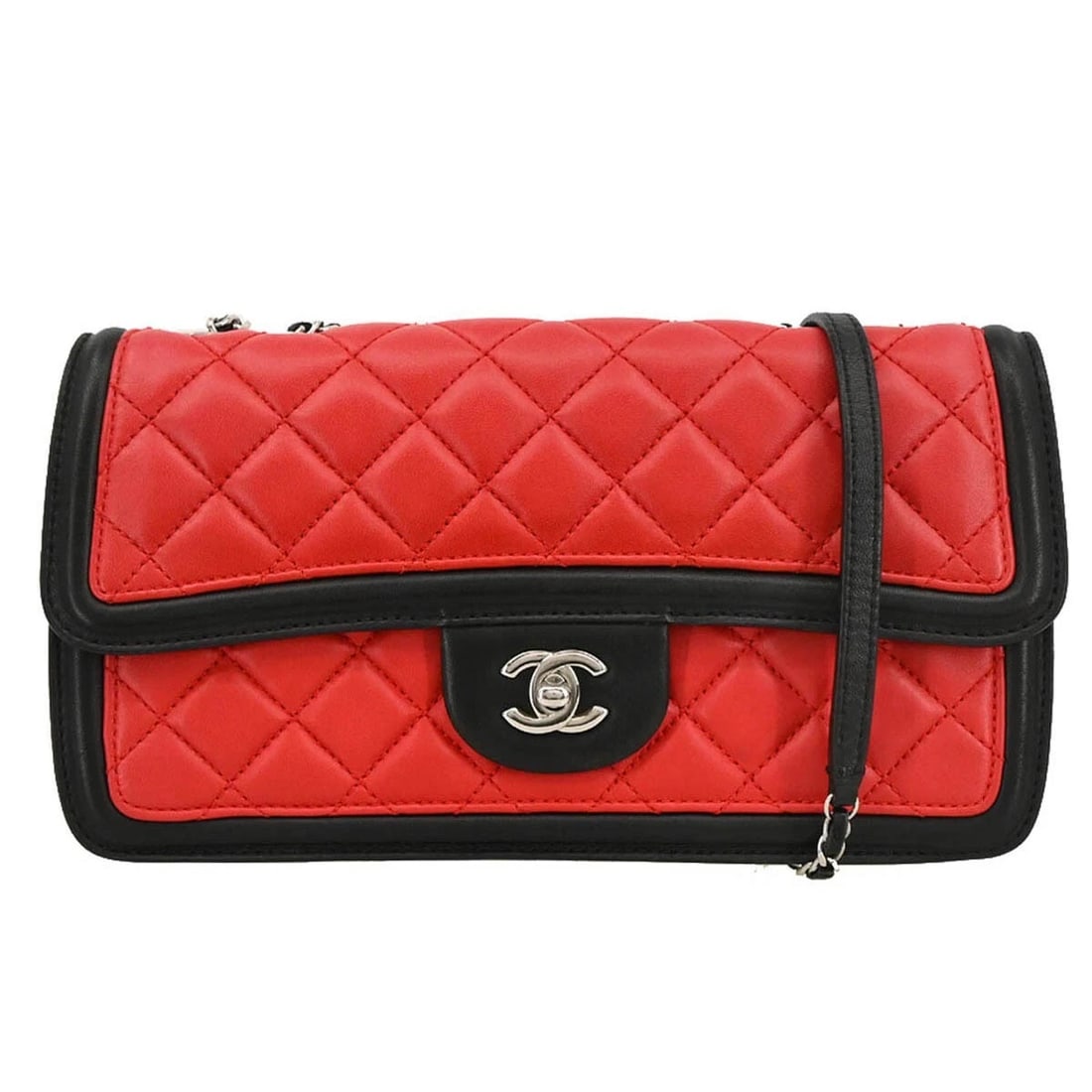 CHANEL RED LAMBSKIN SINGLE FLAP SHOULDER BAG: Chanel Red Lambskin Single Flap Shoulder Bag Brand: CHANEL Type: Shoulder Bag Material/Exterior Material: Lambskin Leather Color/Exterior Color: Red, Black, White Size: W 9.4 x H 5.5 x D 2.8 "