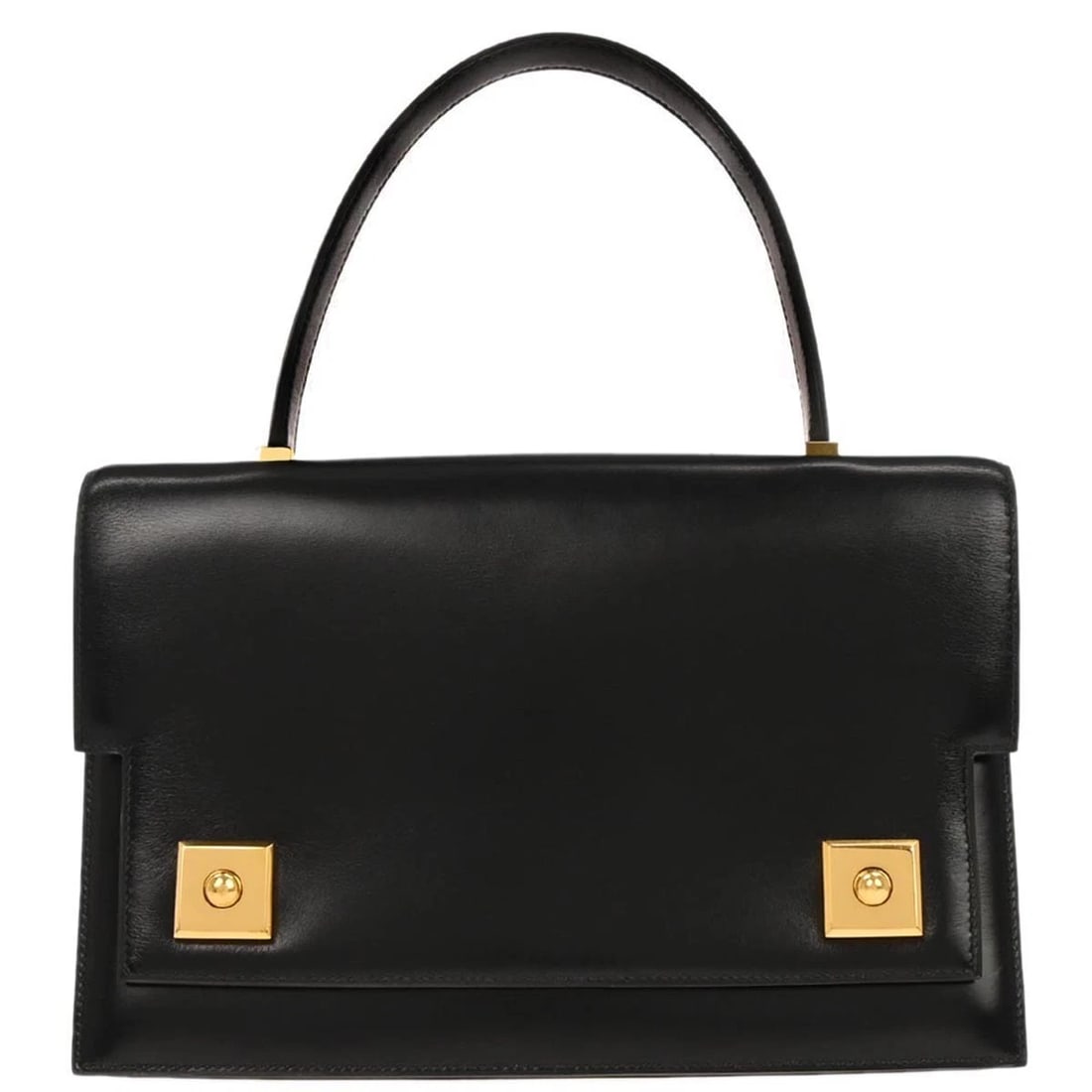 HERMES BLACK BOX CALF PIANO HANDBAG: Hermes Black Box Calf Piano Handbag Brand: HERMÈS Type: Satchel/Top Handle Bag Material/Exterior Material: Box Calf Color/Exterior Color: Black Size: W 9.8 x H 6.3 x D 3.1 " Handle Drop. 4.7 " A