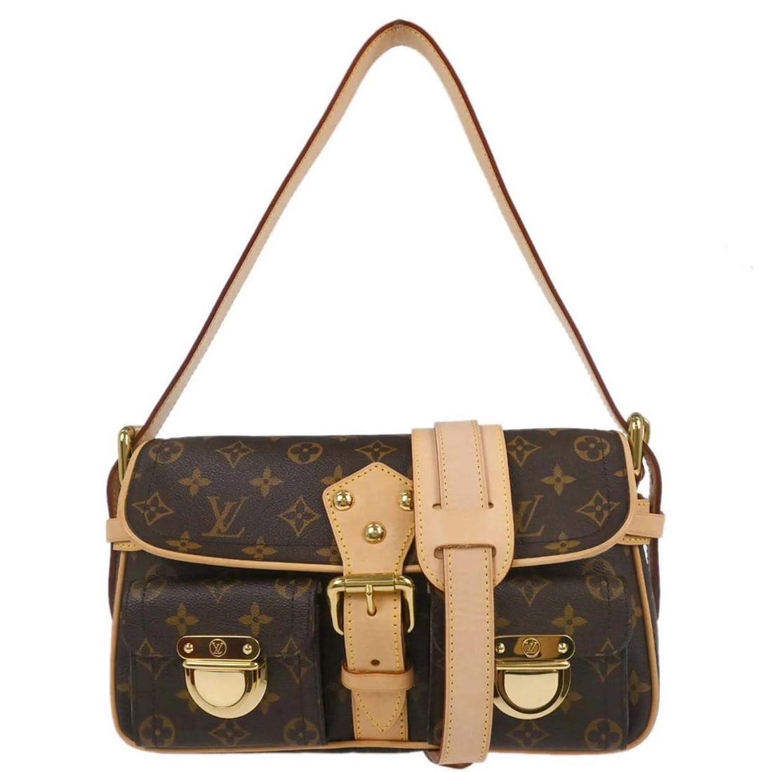 LOUIS VUITTON MONOGRAM HUDSON PM SHOULDER BAG: Louis Vuitton Monogram Hudson PM Shoulder Bag Brand: Louis Vuitton Type: Shoulder Bag Material/Exterior Material: Monogram Canvas, Leather Color/Exterior Color: Brown Size: W 11.0 x H 7.1 x D