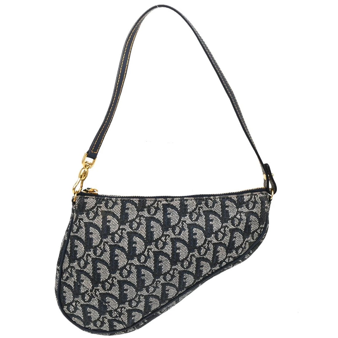 CHRISTIAN DIOR NAVY TROTTER SADDLE HANDBAG: Christian Dior Navy Trotter Saddle Handbag Brand: Dior Type: Saddle Bag Material/Exterior Material: Canvas, Leather Color/Exterior Color: Navy Size: W 7.9 x H 5.9 x D 1.6 " Handle Drop. 7.1 " 