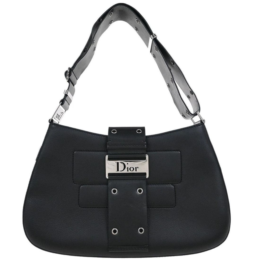 CHRISTIAN DIOR BLACK LEATHER STREET CHIC SHOULDER BAG: Christian Dior Black Leather Street Chic Shoulder Bag Brand: Dior Type: Shoulder Bag Material/Exterior Material: Leather Color/Exterior Color: Black Size: W 12.2 x H 7.5 x D 2.0 " Handle Drop.