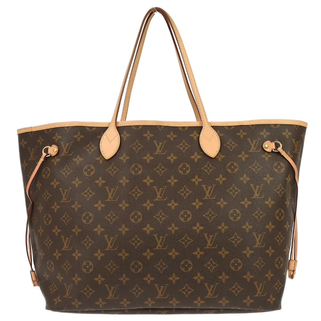 LOUIS VUITTON MONOGRAM NEVERFULL GM TOTE BAG: Louis Vuitton Monogram Neverfull GM Tote Bag Brand: Louis Vuitton Type: Tote Material/Exterior Material: Monogram Canvas, Leather Color/Exterior Color: Brown Size: W 15.4 x H 12.6 x D 7.5 " Handle
