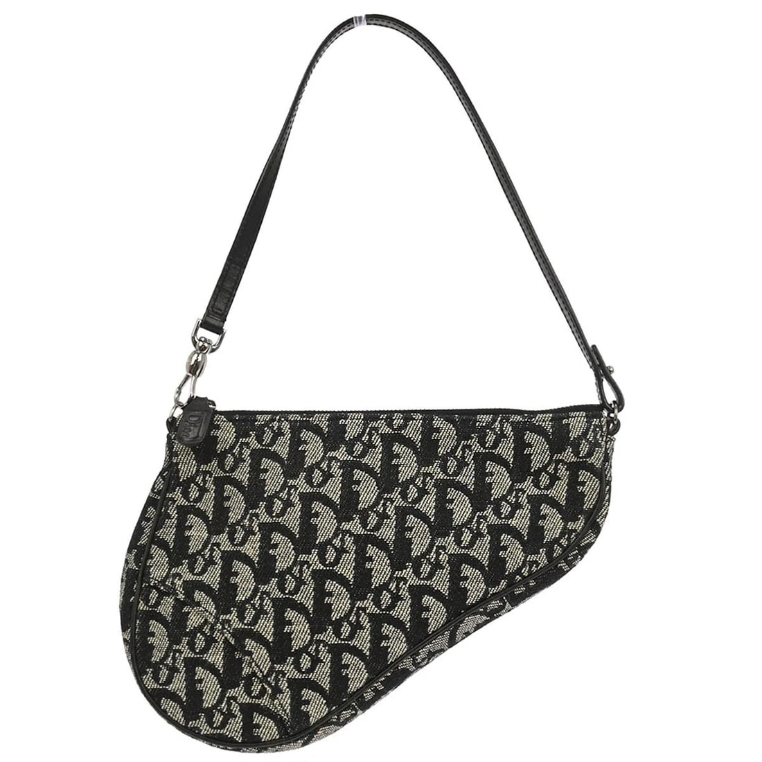 CHRISTIAN DIOR BLACK TROTTER SADDLE HANDBAG: Christian Dior Black Trotter Saddle Handbag Brand: Dior Type: Saddle Bag Material/Exterior Material: Canvas, Leather Color/Exterior Color: Black Size: W 7.9 x H 5.9 x D 1.6 " Handle Drop. 7.1