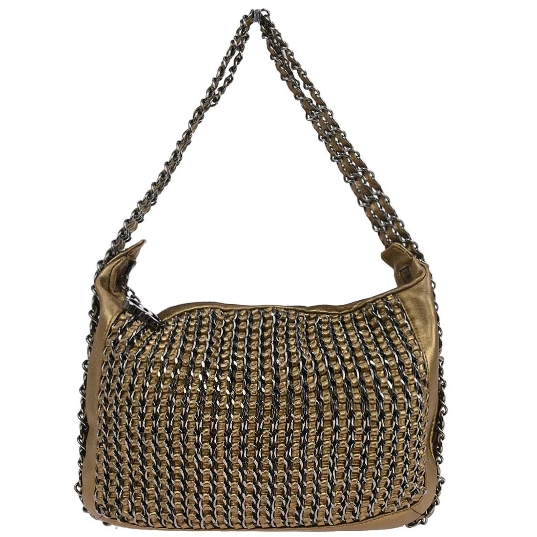 CHANEL GOLD LAMBSKIN TRIPLE CHAIN HANDBAG (1 of 8)