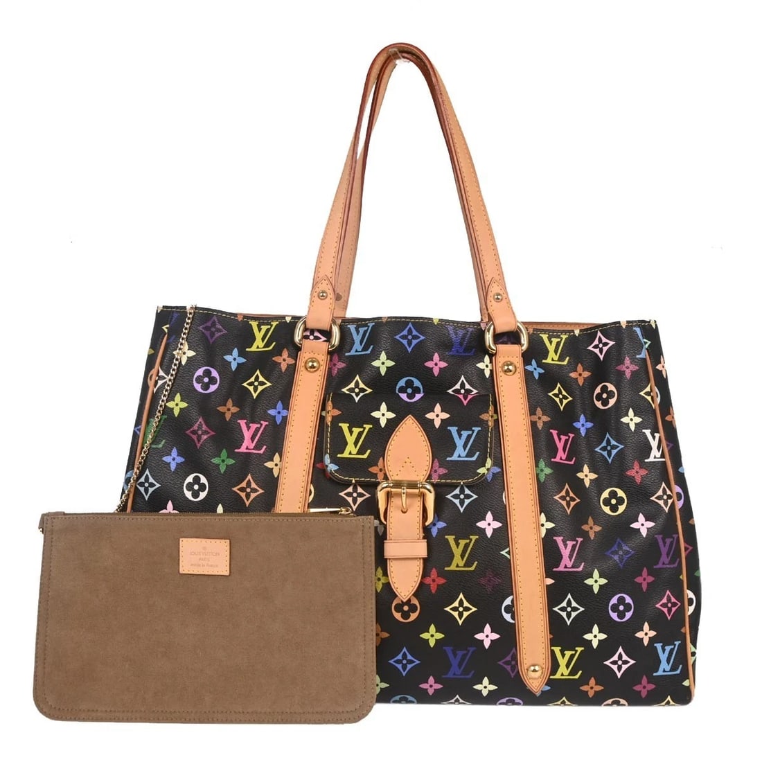 LOUIS VUITTON BLACK MONOGRAM MULTICOLOR AURELIA GM TOTE BAG: Louis Vuitton Black Monogram Multicolor Aurelia GM Tote Bag Brand: Louis Vuitton Type: Tote Material/Exterior Material: Monogram Multicolor Canvas, Leather Color/Exterior Color: Noir*Black, Size: