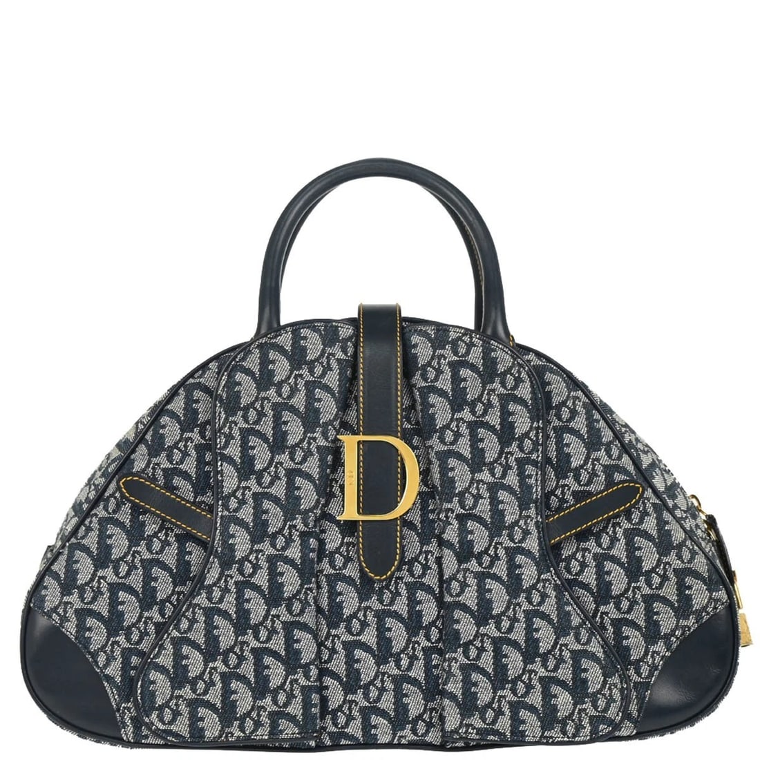 CHRISTIAN DIOR NAVY DOUBLE SADDLE TROTTER HANDBAG: Christian Dior Navy Double Saddle Trotter Handbag Brand: Dior Type: Saddle Bag Material/Exterior Material: Canvas, Leather Color/Exterior Color: Navy Size: W 15.7 x H 9.8 x D 5.1 " Handle Drop. 3.