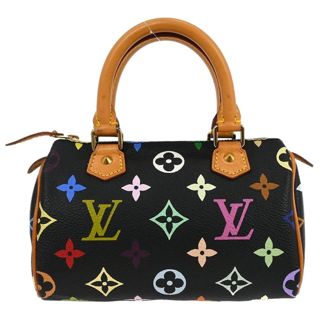 LOUIS VUITTON MULTICOLOR MINI SPEEDY HANDBAG: Louis Vuitton Multicolor Mini Speedy Handbag Brand: Louis Vuitton Type: Hand Bag Material/Exterior Material: Monogram multicolor canvas, Leather Color/Exterior Color: Noir * Black Size: W 6.3