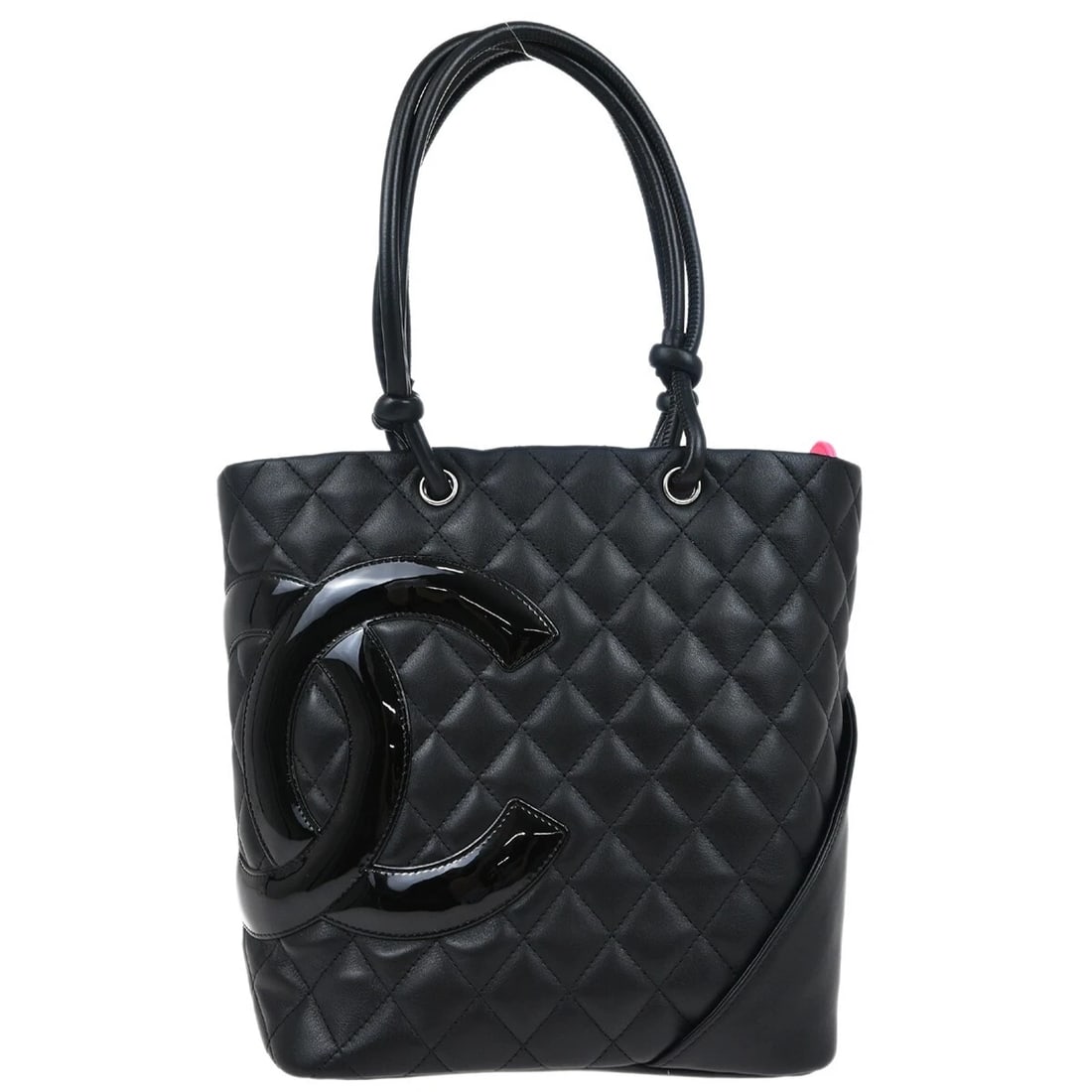 CHANEL BLACK CALFSKIN CAMBON LIGNE TOTE HANDBAG: Chanel Black Calfskin Cambon Ligne Tote Handbag Brand: CHANEL Type: Tote Material/Exterior Material: Calfskin Leather, Patent Leather Color/Exterior Color: Black Size: W 7.9 x H 9.4 x D 4.7 " Hand