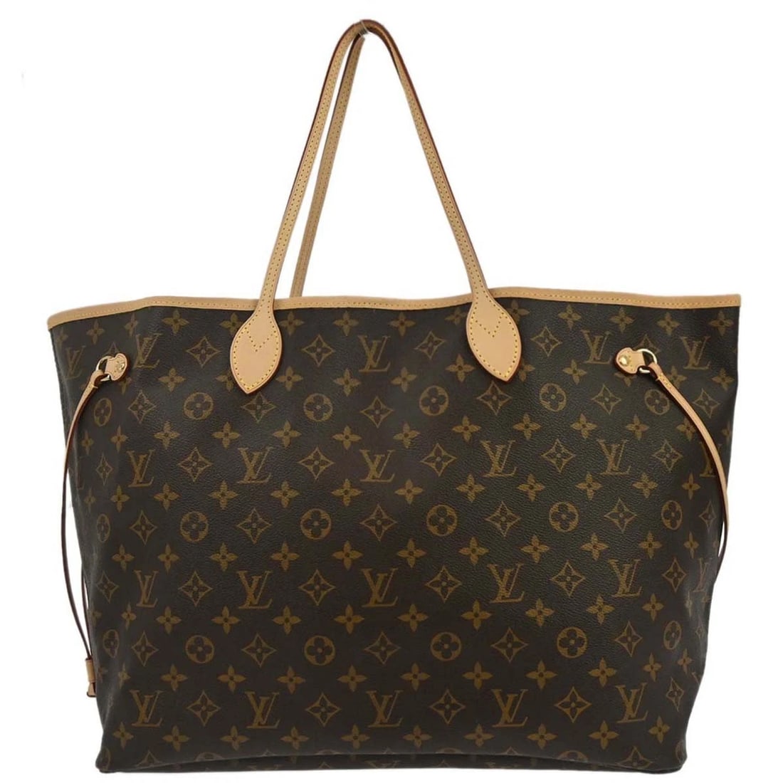 LOUIS VUITTON MONOGRAM NEVERFULL GM TOTE BAG: Louis Vuitton Monogram Neverfull GM Tote Bag Brand: Louis Vuitton Type: Tote Material/Exterior Material: Monogram Canvas, Leather Color/Exterior Color: Brown Size: W 15.4 x H 12.6 x D 7.5 " Handle