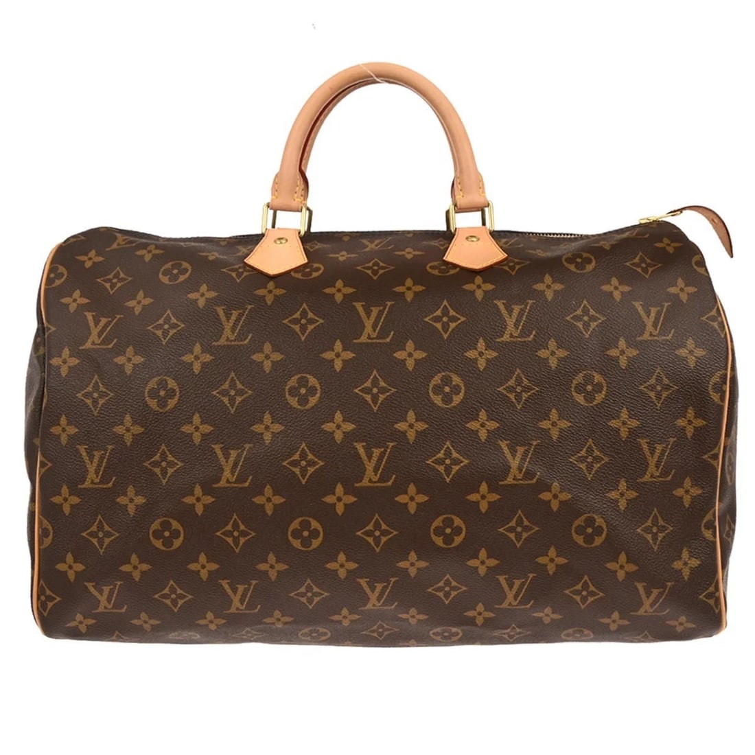 LOUIS VUITTON MONOGRAM SPEEDY DUFFLE HANDBAG: Louis Vuitton Monogram Speedy Duffle Handbag Brand: Louis Vuitton Type: Duffle Material/Exterior Material: Monogram Canvas, Leather Color/Exterior Color: Brown Size: W 15.7 x H 10.2 x D 7.9 " Hand