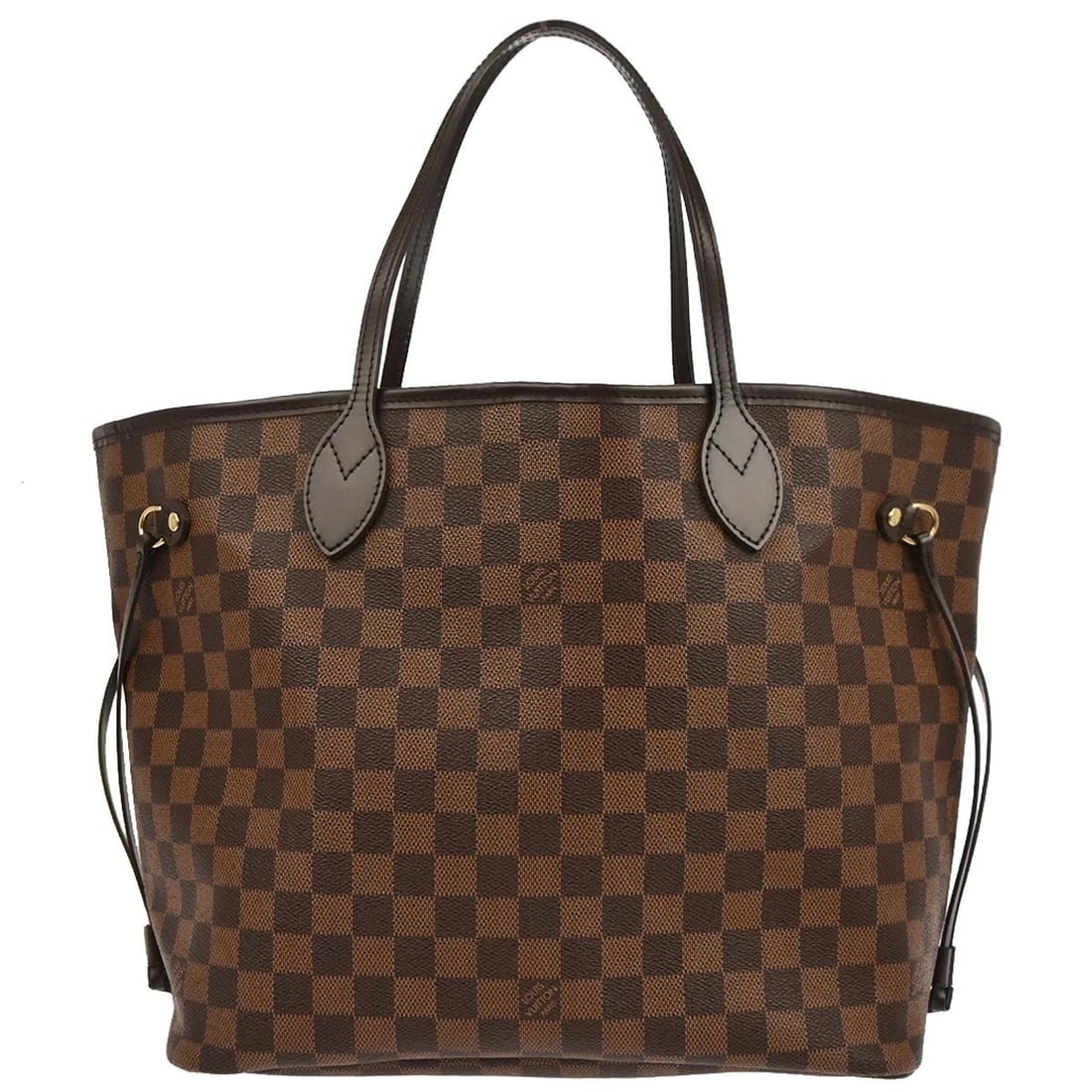 LOUIS VUITTON DAMIER NEVERFULL SHOULDER TOTE BAG: Louis Vuitton Damier Neverfull Shoulder Tote Bag Brand: Louis Vuitton Type: Tote Material/Exterior Material: Damier Canvas, Leather Color/Exterior Color: Ebene*Brown Size: W 12.6 x H 11.0 x D