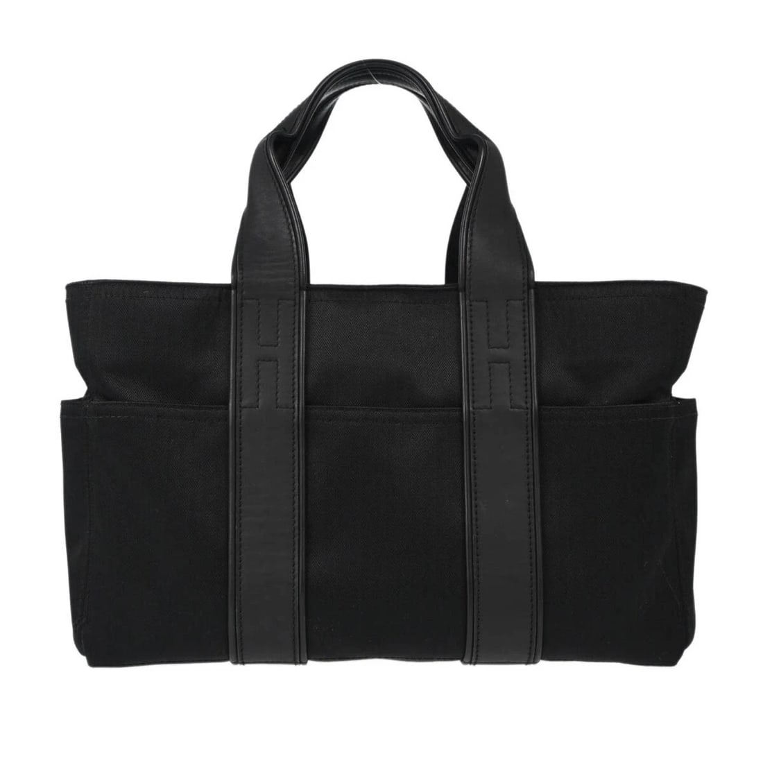 HERMES BLACK CHEVRONS ACAPULCO PM TOTE HANDBAG: Hermes Black Chevrons Acapulco PM Tote Handbag Brand: HERMÈS Type: Tote Material/Exterior Material: Toile Chevrons, Leather Color/Exterior Color: Black Size: W 12.6 x H 7.9 x D 6.3 " Handle