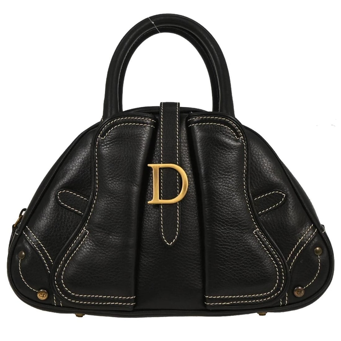 CHRISTIAN DIOR BLACK LEATHER DOUBLE SADDLE HANDBAG: Christian Dior Black Leather Double Saddle Handbag Brand: Dior Type: Saddle Bag Material/Exterior Material: Leather Color/Exterior Color: Black Size: W 11.0 x H 7.1 x D 3.5 " Handle Drop. 2.8
