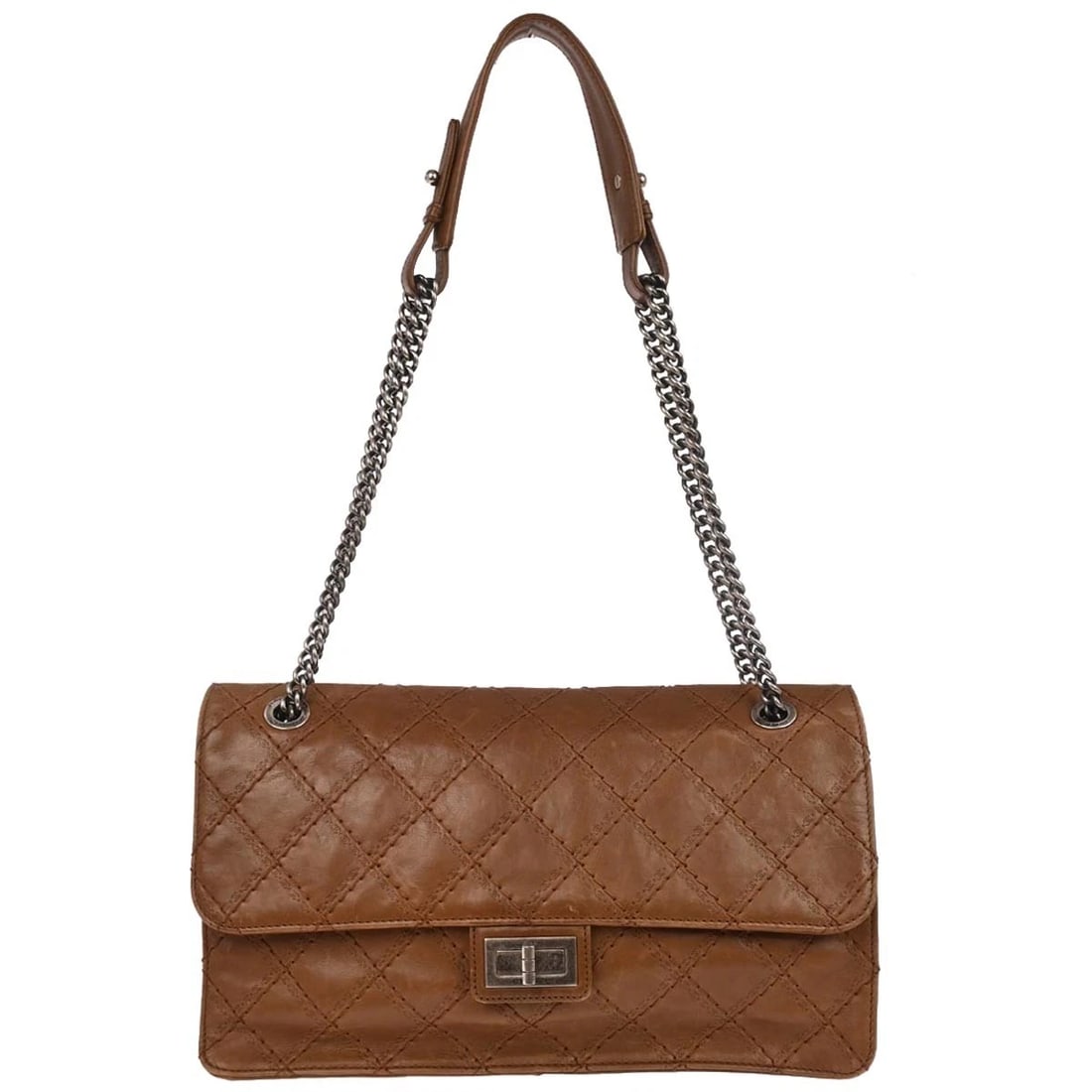 CHANEL BROWN CALFSKIN MADEMOISELLE LOCK CHAIN SHOULDER BAG: Chanel Brown Calfskin Mademoiselle Lock Chain Shoulder Bag Brand: CHANEL Type: Shoulder Bag Material/Exterior Material: Calfskin Color/Exterior Color: Brown Size: W 12.6 x H 7.9 x D 3.5 " Strap Dr