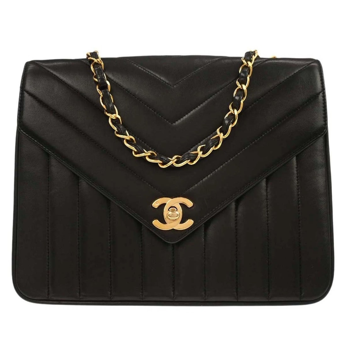 CHANEL BLACK LAMBSKIN CHEVRON FLAP BAG SHOULDER BAG: Chanel Black Lambskin Chevron Flap Bag Shoulder Bag Brand: CHANEL Type: Shoulder Bag Material/Exterior Material: Lambskin Color/Exterior Color: Black Size: W 9.1 x H 7.1 x D 3.1 " Strap Drop.(Sing