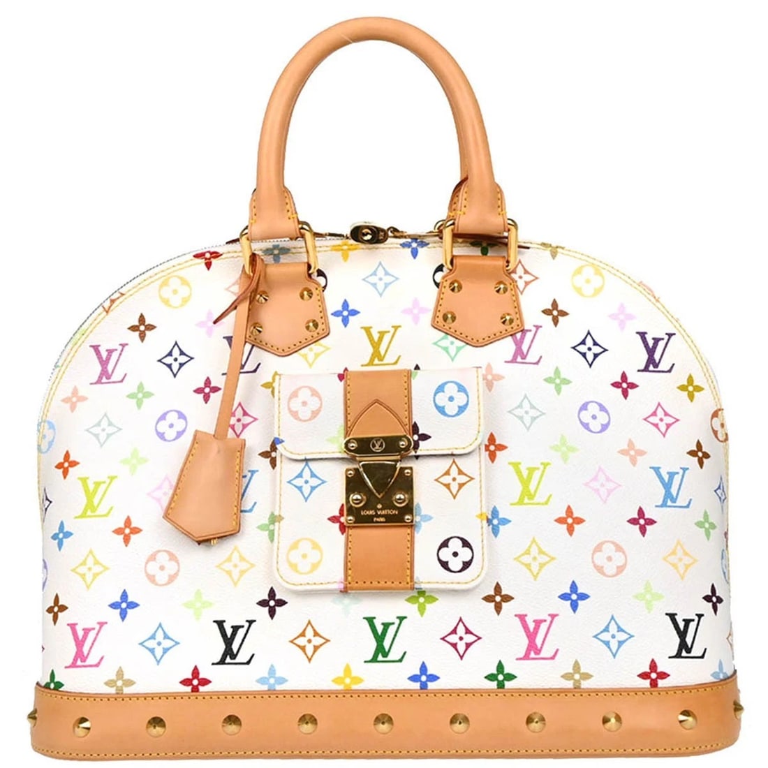LOUIS VUITTON WHITE MONOGRAM MULTICOLOR ALMA GM HANDBAG: Louis Vuitton White Monogram Multicolor Alma GM Handbag Brand: Louis Vuitton Type: Hand Bag Material/Exterior Material: Monogram Multicolor Canvas, Leather Color/Exterior Color: Blanc * White Size