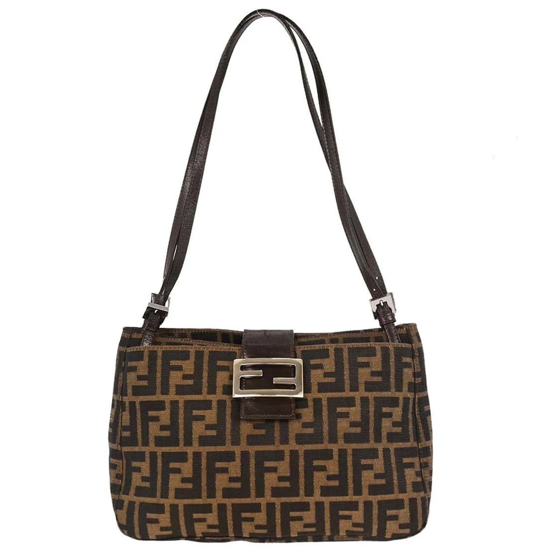 FENDI BROWN CANVAS ZUCCA HANDBAG: Fendi Brown Canvas Zucca Handbag Brand: Fendi Type: Hand Bag Material/Exterior Material: Canvas, Leather Color/Exterior Color: Brown, Black Size: W 10.2 x H 7.1 x D 3.1 " Handle Drop. 9.8 - 11.0 "