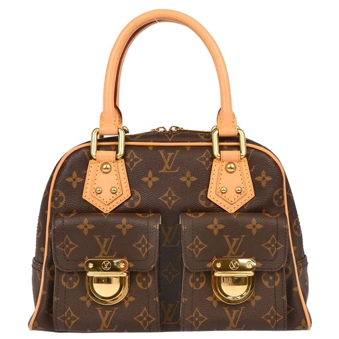 LOUIS VUITTON MONOGRAM MANHATTAN PM HANDBAG: Louis Vuitton Monogram Manhattan PM Handbag Brand: Louis Vuitton Type: Hand Bag Material/Exterior Material: Monogram Canvas, Leather Color/Exterior Color: Brown Size: W 11.4 x H 8.2 x D 5.1 " Hand